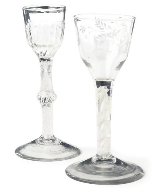 TWO OPAQUE-TWIST WINE GLASSES