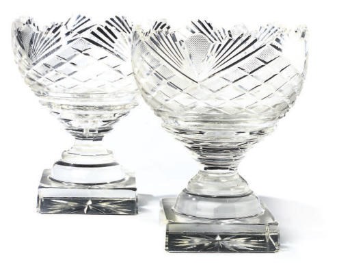 A PAIR OF CUT-GLASS FOOTED BOWLS