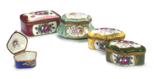 A GROUP OF FIVE FRENCH GILT-METAL MOUNTED PORCELAIN BOXES