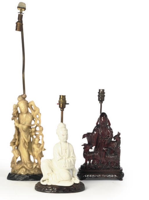 THREE CHINESE FIGURAL LAMPS