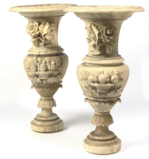 A PAIR OF ITALIAN CARVED ALABASTER VASES