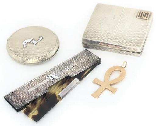 A GROUP OF THREE ENGINE-TURNED SILVER TOILET ITEMS