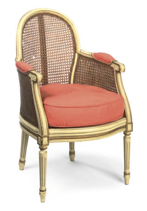 A GILTWOOD AND WHITE PAINTED BERGERE