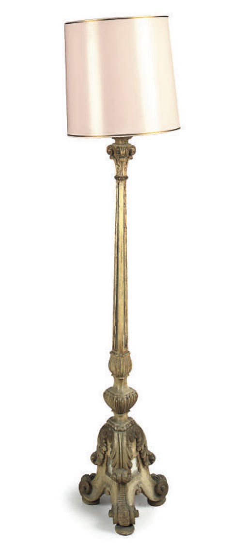 AN ITALIAN PARCEL-GILT AND WHITE PAINTED STANDARD LAMP