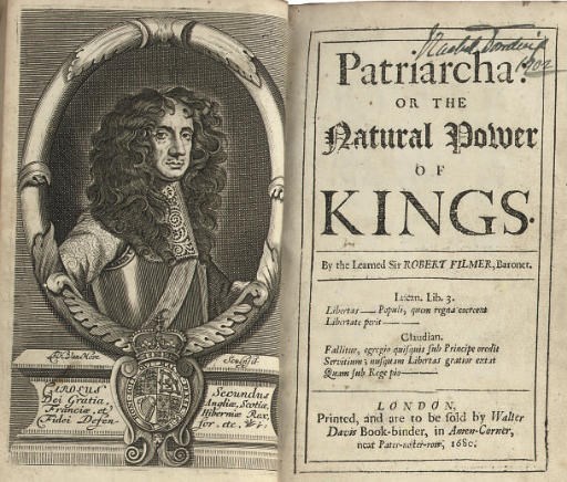 FILMER, SIR ROBERT. Patriarcha, or the natural Power of Kings. London: by Walter Davis, 1680. 8o (180 x 108mm.), engraved portrait, later calf, rubbed, rebacked with 19th-century calf; Wing F922 -- MILLAN, JOHN. Arms of the English Nobility. London: 1749. 8o (157 x 100mm.), engraved throughout, contemporary half calf, worn; and another similar, imperfect 	 (3)