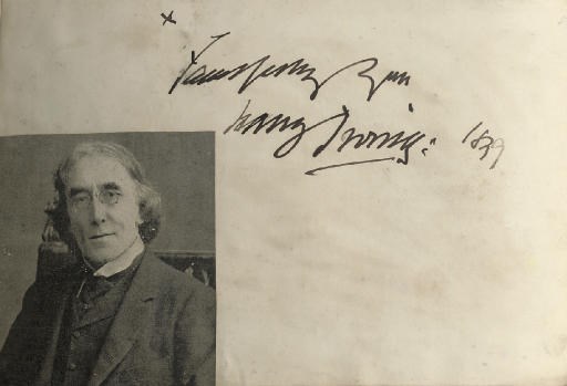AUTOGRAPHS -- AN ALBUM OF THEATRICAL AND OTHER PERSONALITIES. CIRCA 1895-1901. Oblong 8o (130 x 200mm.), including autograph sentiments with signatures by Sarah Bernhardt, Henry Irving, Ellen Terry, Adelina Patti, Mrs. Patrick Campbell, Johnston Forbes Robertson, Mrs. John Wood, Herbert Beerbohm Tree, Gerald du Maurier and others, many with photographic portraits mounted on leaves, a few leaves loose, original brown morocco, facsimile signature of R. Dowding in gilt on upper cover, g.e.; together with another album of miscellaneous autograph letters, cut signatures etc., late 18th and 19th Century, in brown floral silk; and a sketchbook, including a pen and ink cartoon by Phil May, in brown cloth 	 (3)