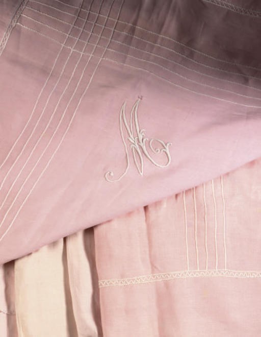 PRINCESS MARY'S BED LINEN A GROUP OF SHELL PINK BED LINEN
