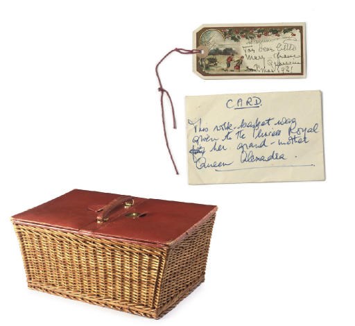 PRINCESS MARY'S WORKBOX, A CHRISTMAS GIFT FROM QUEEN ALEXANDRA A WORKBOX OF CANE AND DEEP ROSE LEATHER