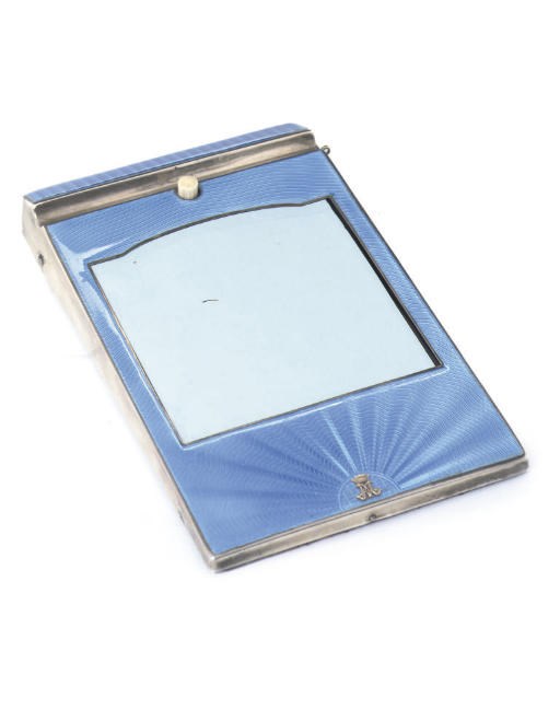 PRINCESS MARY'S DESK NOTE PAD A SILVER AND LIGHT BLUE ENAMELLED DESK NOTE PAD