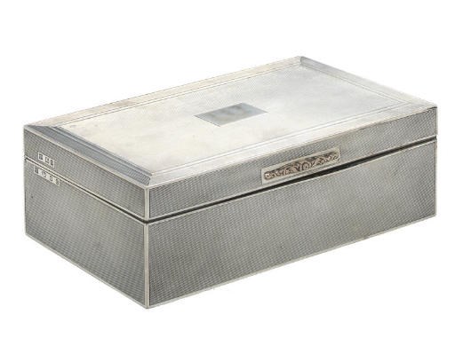 PRINCESS MARY'S CIGARETTE BOX A GEORGE V ENGINE-TURNED SILVER CIGARETTE BOX