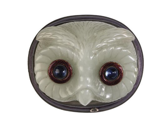 PRINCESS MARY'S RUSSIAN BELLPUSH A RUSSIAN HARDSTONE BELLPUSH IN THE FORM OF AN OWL'S HEAD