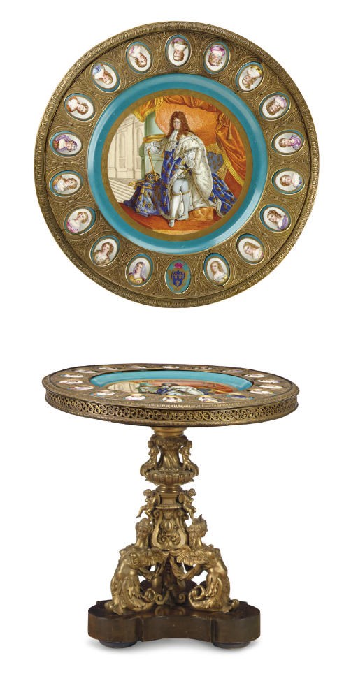 A NAPOLEON III ORMOLU AND SEVRES STYLE TURQUOISE-GROUND PORCELAIN GUERIDON