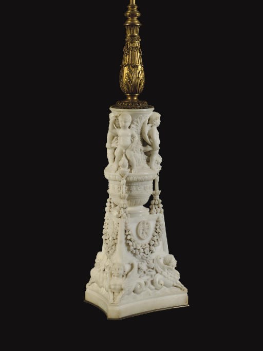 AN ORMOLU AND WHITE MARBLE TABLE-LAMP