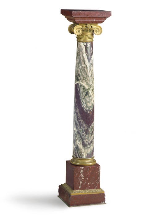 A FRENCH ORMOLU, ROUGE AND CAMPAN RUBANE MARBLE PEDESTAL