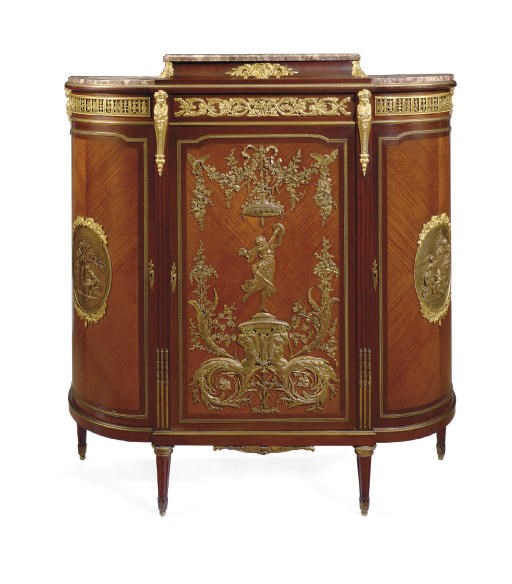 A LOUIS XVI STYLE ORMOLU-MOUNTED MAHOGANY AND TULIPWOOD SIDE-CABINET