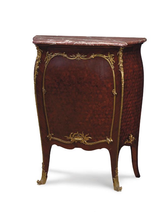 A LOUIS XV STYLE ORMOLU-MOUNTED KINGWOOD AND PARQUETRY MEUBLE D'APPUI