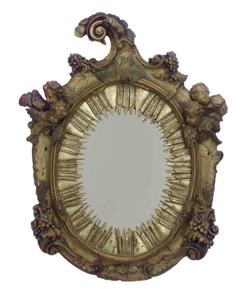 AN ITALIAN GILTWOOD, PAINTED AND MECCA MIRROR
