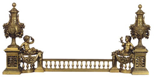 A PAIR OF LOUIS XVI STYLE CHENETS AND FENDER