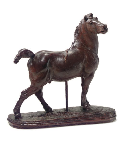 A RARE FRENCH RED WAX STUDY OF A HORSE ENTITLED 'CHEVAL BRETON'