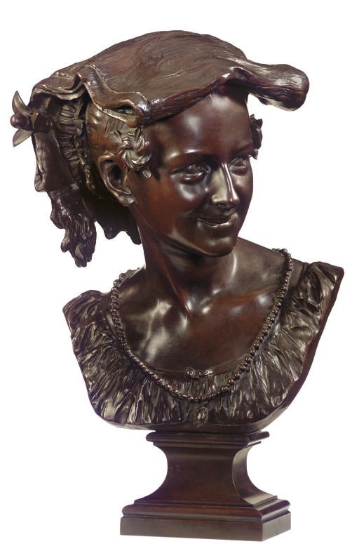 A FRENCH BRONZE BUST ENTITLED 'LA RIEUSE NEAPOLITAINE'