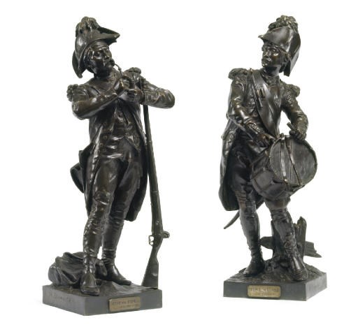 A Pair of French bronze figures entitled 'Avant le combat' and 'Apres le combat'