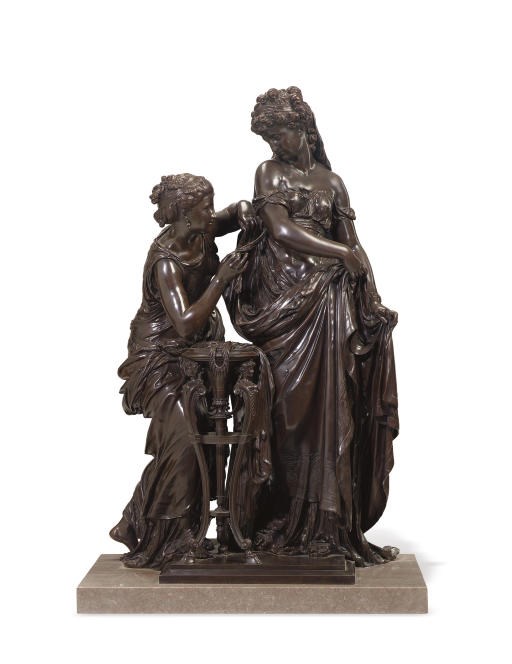 A FRENCH BRONZE FIGURAL GROUP OF TWO CLASSICAL MAIDENS