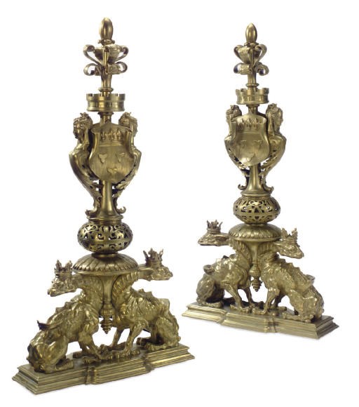 A PAIR OF FRENCH BRONZE CHENETS
