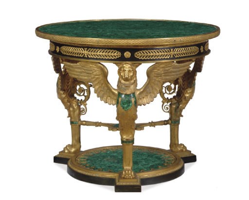 AN EMPIRE STYLE ORMOLU AND MALACHITE CENTRE-TABLE