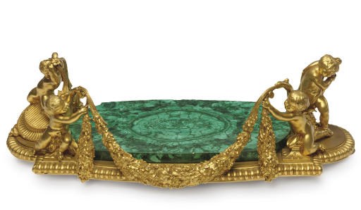 A FRENCH ORMOLU AND MALACHITE CENTREPIECE