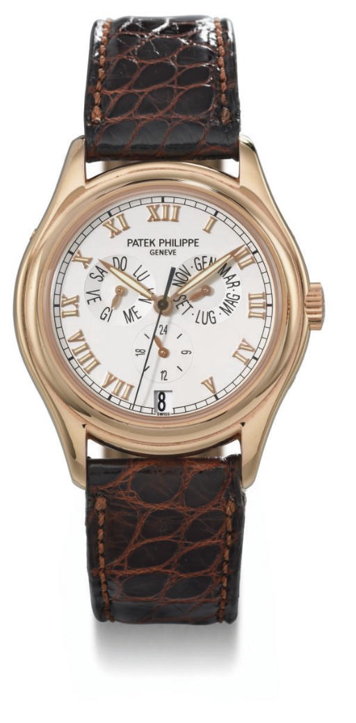 Patek Philippe. A fine 18K pink gold self-winding water-resistant annual calendar wristwatch with sweep centre seconds