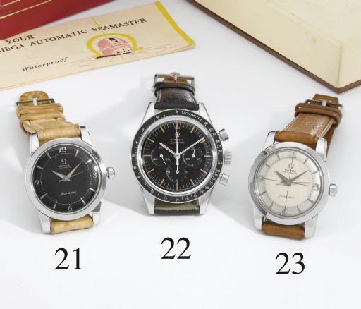 Omega. A stainless steel self-winding water-resistant wristwatch with sweep centre seconds, two-tone engine-turned silvered dial and box