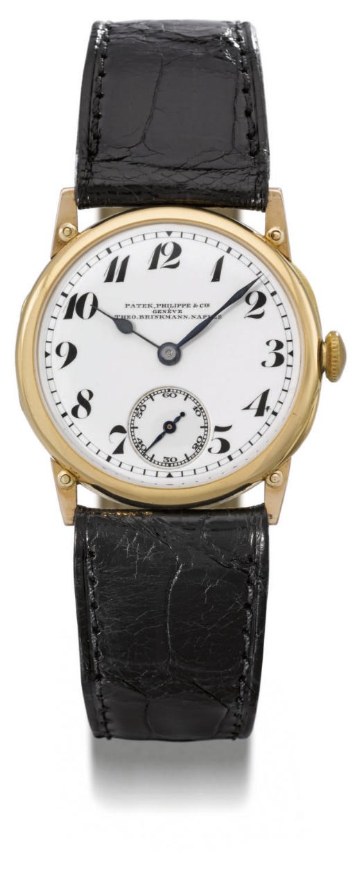 Patek Philippe. A fine and early 18K gold hinged wristwatch with enamel dial and unusual lugs