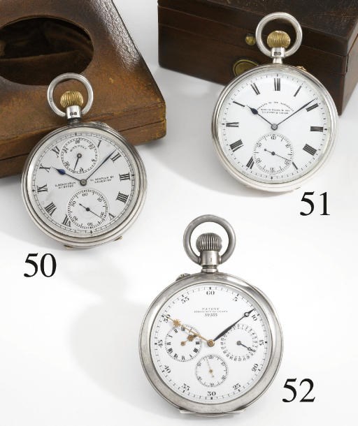 Bonniksen. An unusual and rare silver openface keyless lever karrusel watch with up and down indicator and box