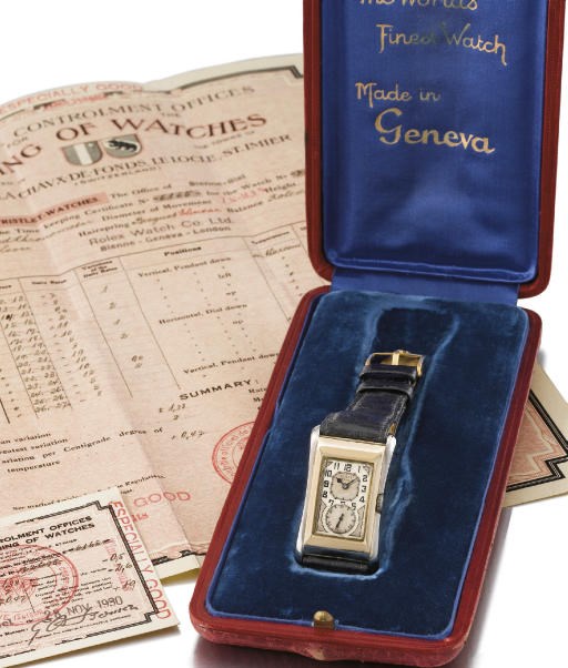 Rolex. A fine and rare 9K two colour gold rectangular-shaped doctor's wristwatch with original Rating Certificate and presentation box