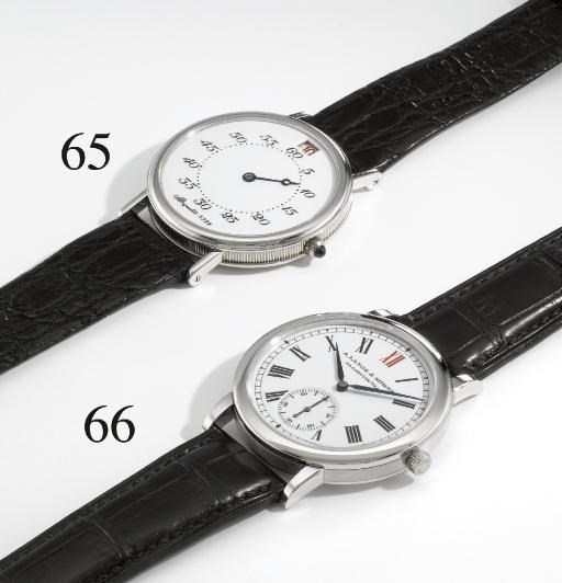 A. Lange & Söhne. A fine and rare platinum limited edition self-winding wristwatch with enamel dial