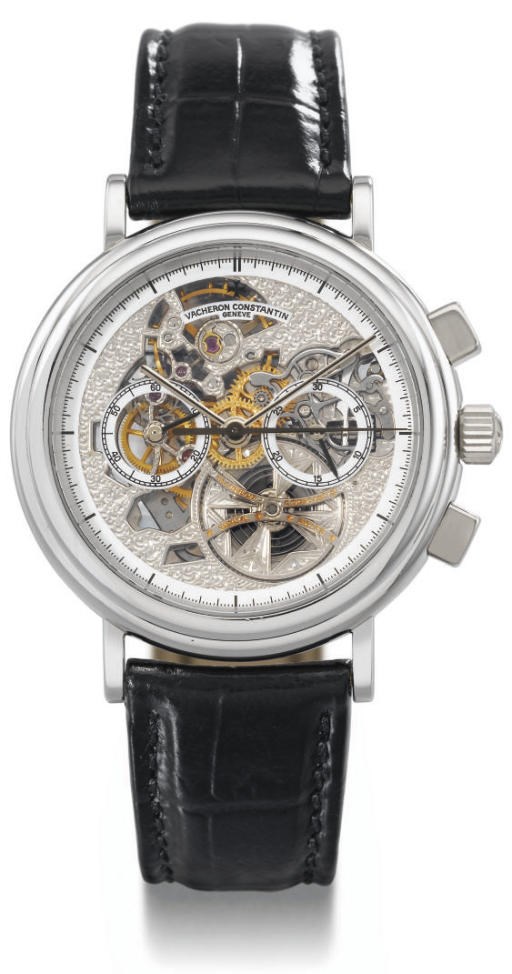 Vacheron Constantin. A very fine platinum skeletonized chronograph wristwatch