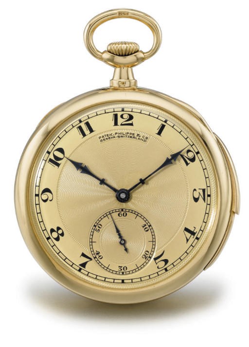 Patek Philippe. A fine 18K gold openface minute repeating keyless lever watch with gold dial