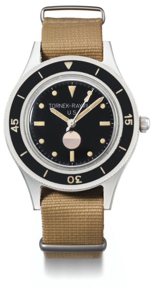 Tornek-Rayville. A rare and unusual stainless steel self-winding water-resistant anti-magnetic diver's wristwatch with sweep centre seconds, made for the US Navy