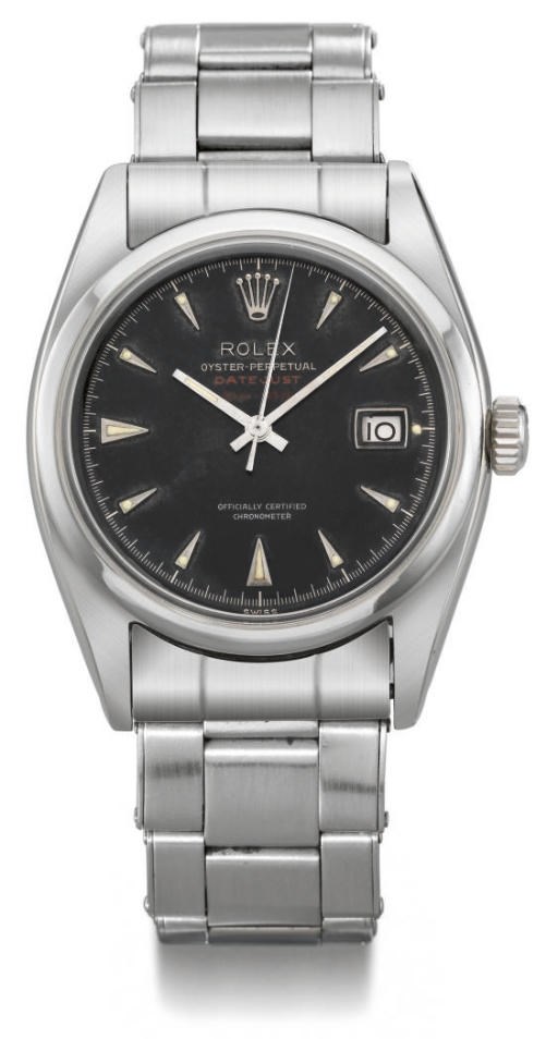 Rolex. A fine and unusual stainless steel self-winding water-resistant wristwatch with sweep centre seconds, date, bracelet and black dial