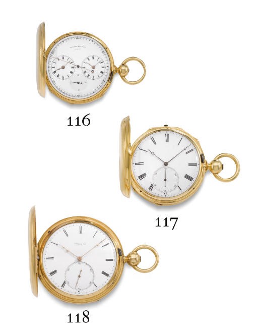 Ulysse Breting. An 18K gold openface two train dual time independent seconds cylinder watch with flying 4ths of a second