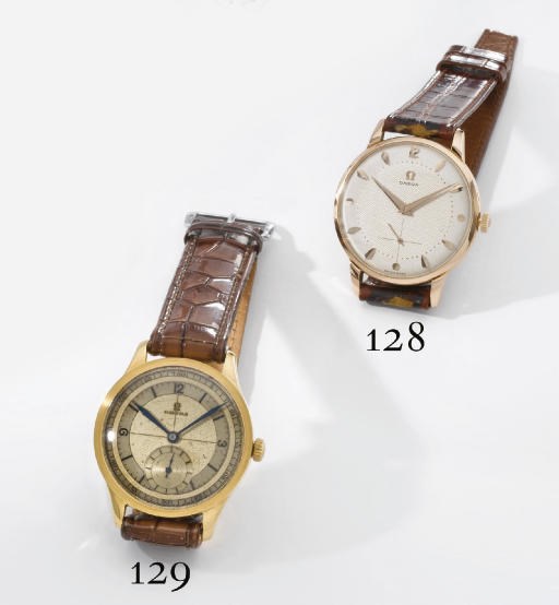 Omega. A large and unusual 14K gold wristwatch with two-tone champagne dial