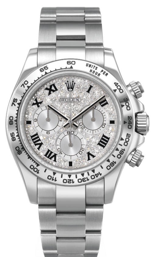 Rolex. A fine and rare 18K white gold and diamond-set self-winding water-resistant chronograph wristwatch with bracelet