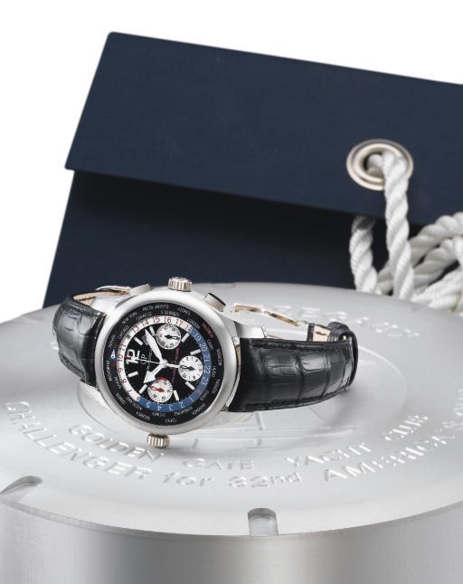 Girard-Perregaux. A very fine and rare platinum limited edition self-winding water-resistant world time chronograph wristwatch, made for the 2007 America's Cup