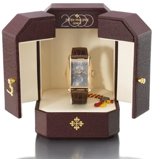 Patek Philippe. A fine and rare 18K pink gold limited edition rectangular wristwatch with ten days power reserve and up and down indicator