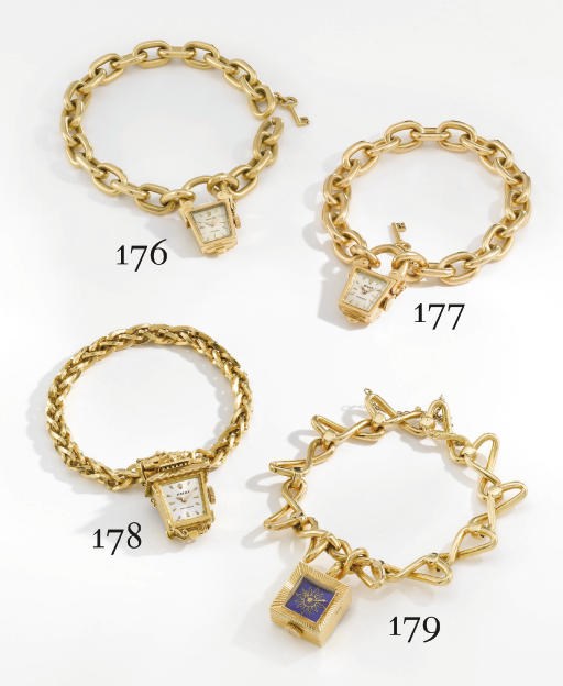 Rolex. An unusual 18K gold padlock-form bracelet watch