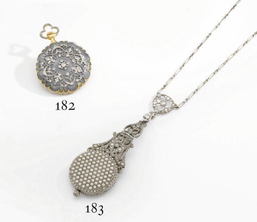 Vacheron Constantin. A fine 18K gold, platinum, enamel and diamond-set openface keyless lever pendant watch