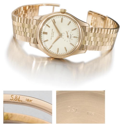 Patek Philippe. A very fine and rare 18K pink gold self-winding water-resistant wristwatch with enamel dial and bracelet