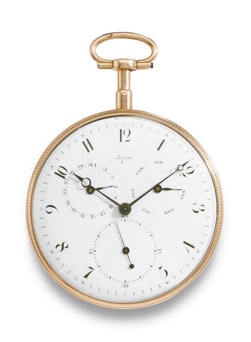 Lepine. A very fine 18K pink gold à toc quarter repeating openface calendar watch with Lepine calibre and double virgule escapement