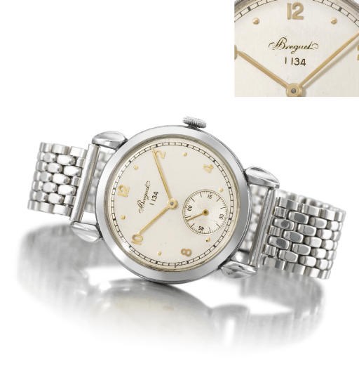 Breguet. A fine stainless steel wristwatch with unusual lugs and Gay Frères bracelet
