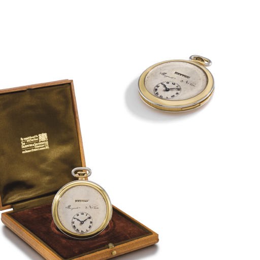 Breguet. A very fine and rare 18K two colour gold openface minute repeating perpetual calendar keyless lever watch